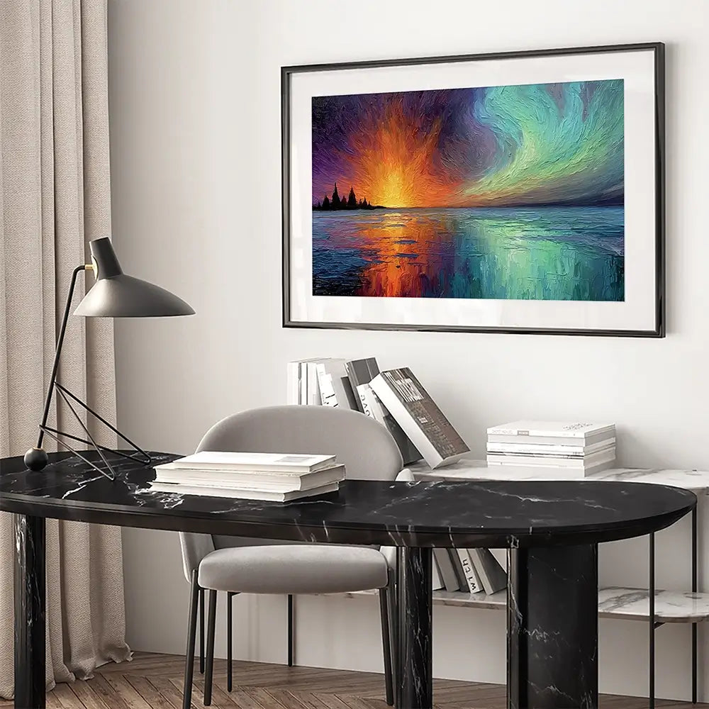 Sunset Fire And Aurora Framed Art Print Sunset Fire And Aurora Framed Art Print wall art product David Alexander Elder