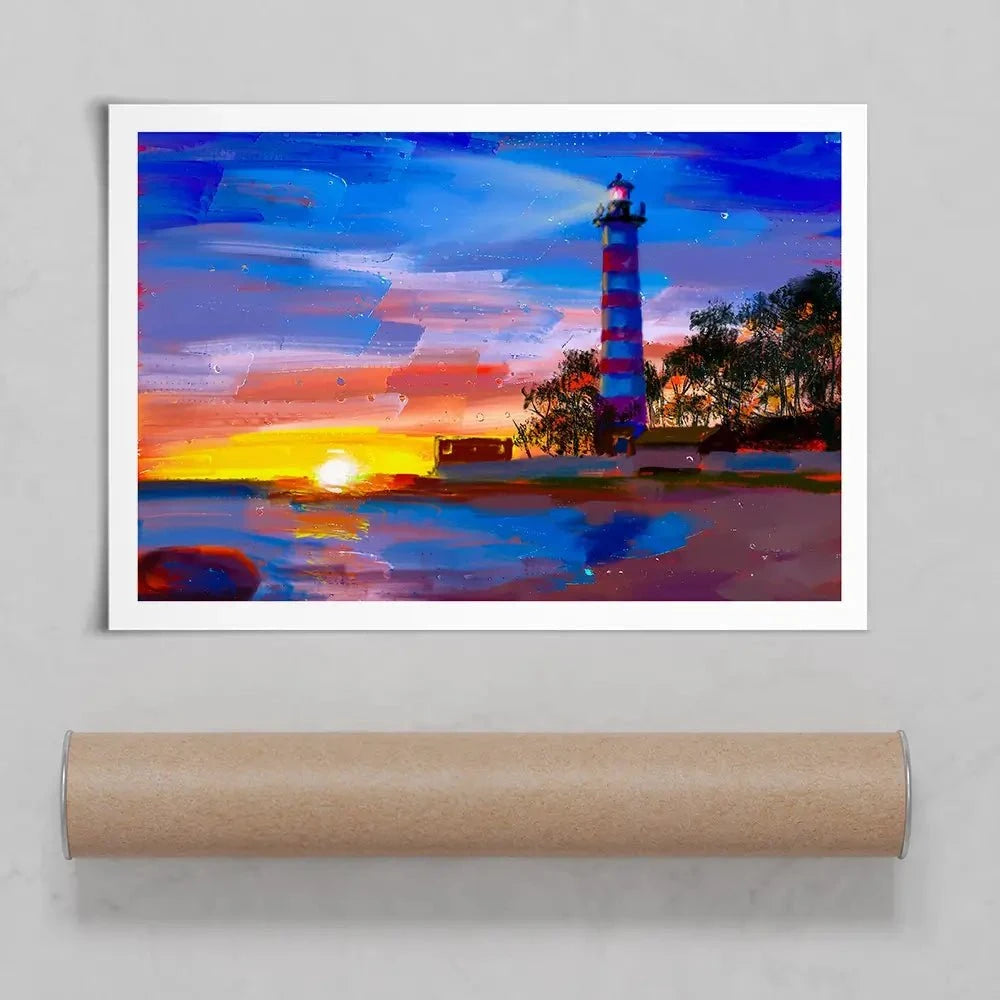 Sunset Lighthouse Scene Art Print Sunset Lighthouse Scene Art Print wall art product Valenty / Shutterstock