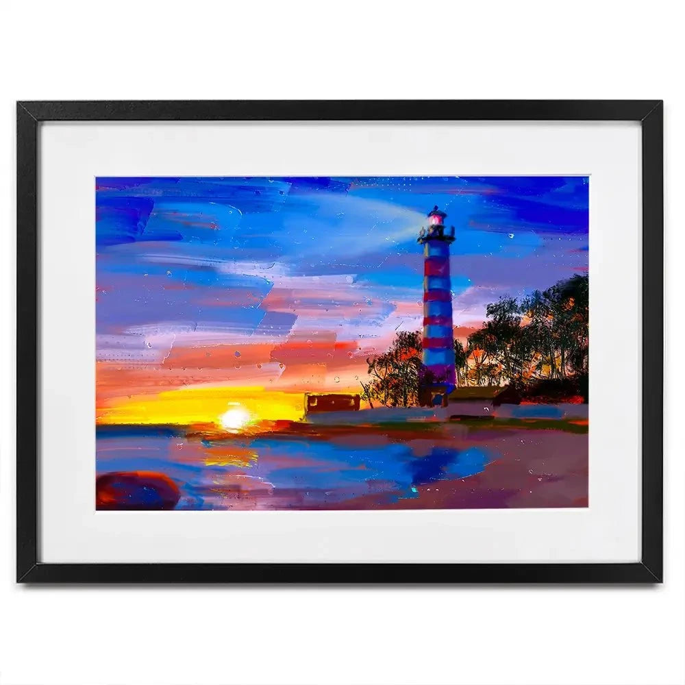 Sunset Lighthouse Scene Framed Art Print Sunset Lighthouse Scene Framed Art Print wall art product Valenty / Shutterstock