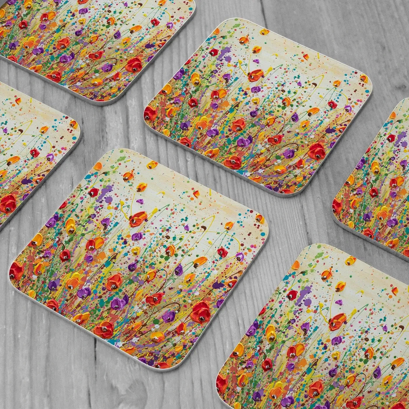 Sunset Meadow Coaster Set Rainbow Soul Tree Coaster Set | Rainbow Soul Tree Art Coasters wall art product Olga Tkachyk