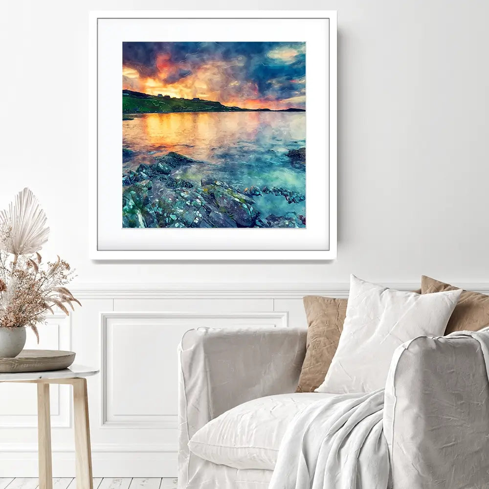 Sunset Over The Bay Square Framed Art Print Sunset Over The Bay Square Framed Art Print wall art product Helen Hotson / Shutterstock