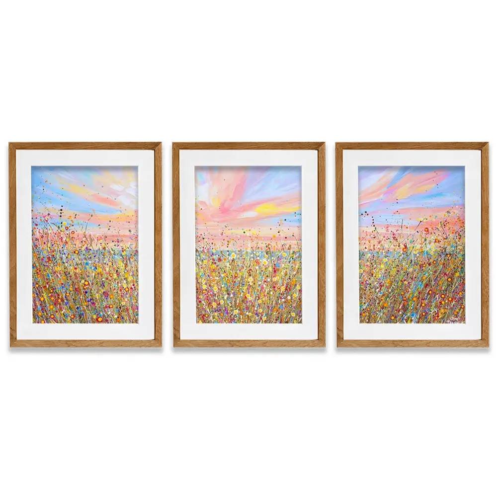 Sunset Wildflowers Framed Art Print Trio Sunset Wildflowers Framed Art Print Trio wall art product Olga Tkachyk