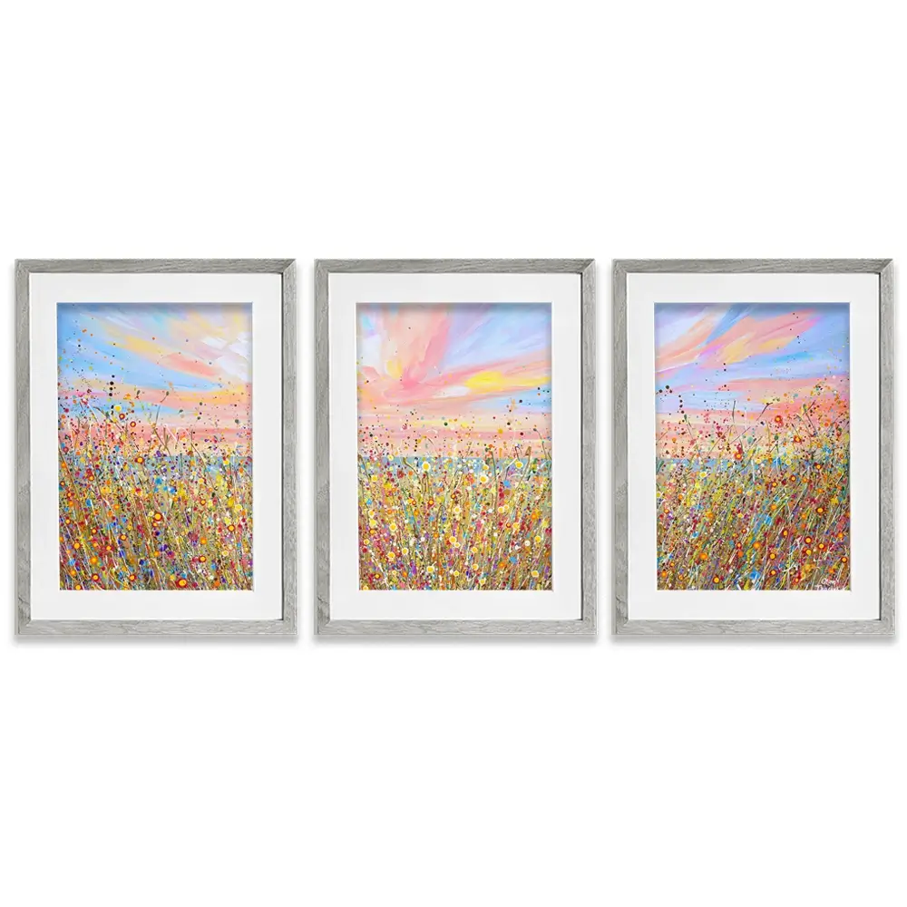 Sunset Wildflowers Framed Art Print Trio Sunset Wildflowers Framed Art Print Trio wall art product Olga Tkachyk