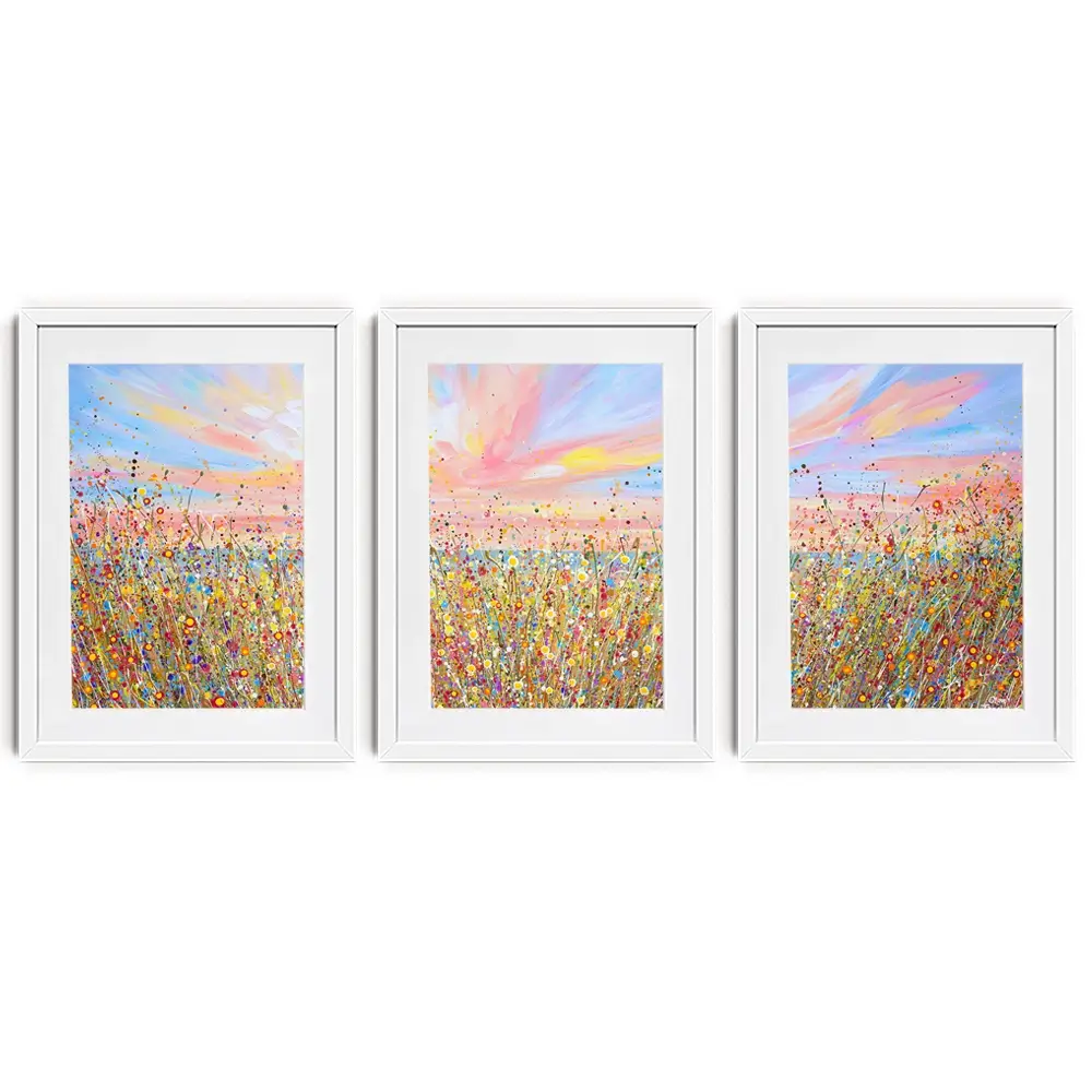 Sunset Wildflowers Framed Art Print Trio Sunset Wildflowers Framed Art Print Trio wall art product Olga Tkachyk
