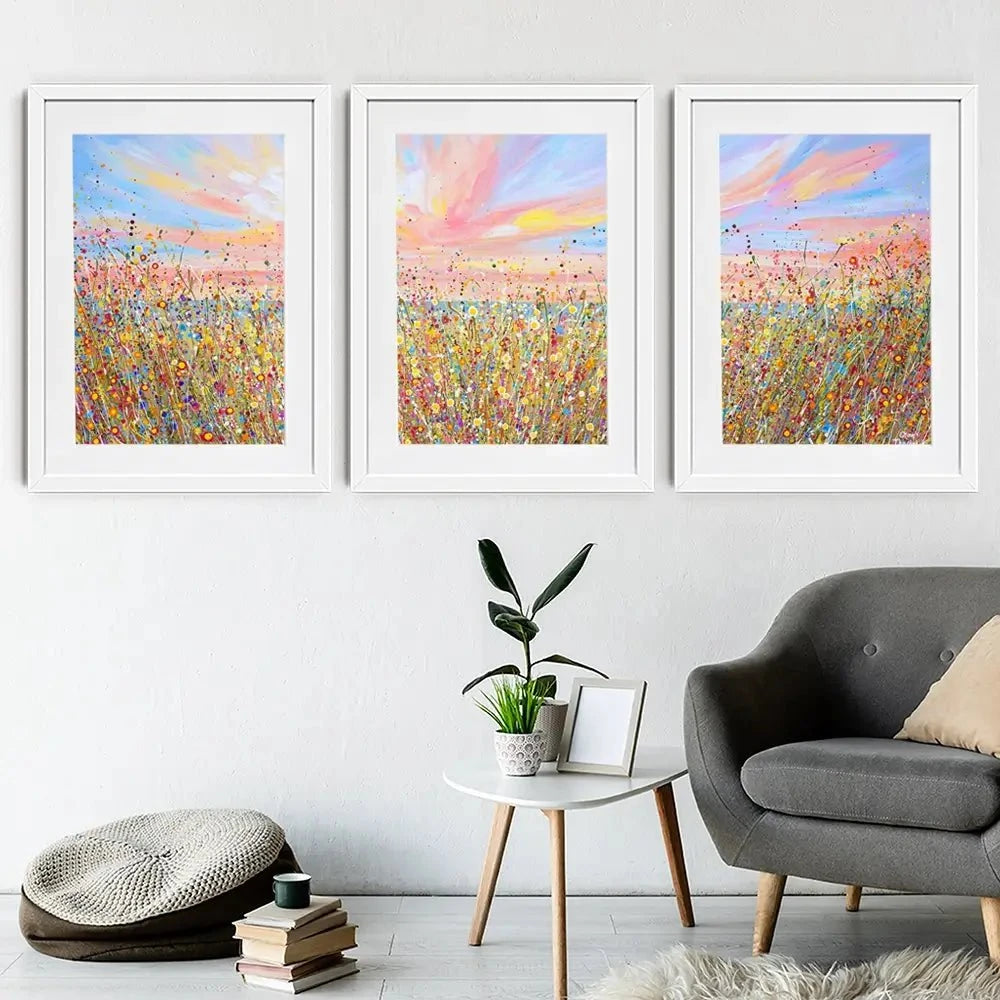 Sunset Wildflowers Framed Art Print Trio Sunset Wildflowers Framed Art Print Trio wall art product Olga Tkachyk