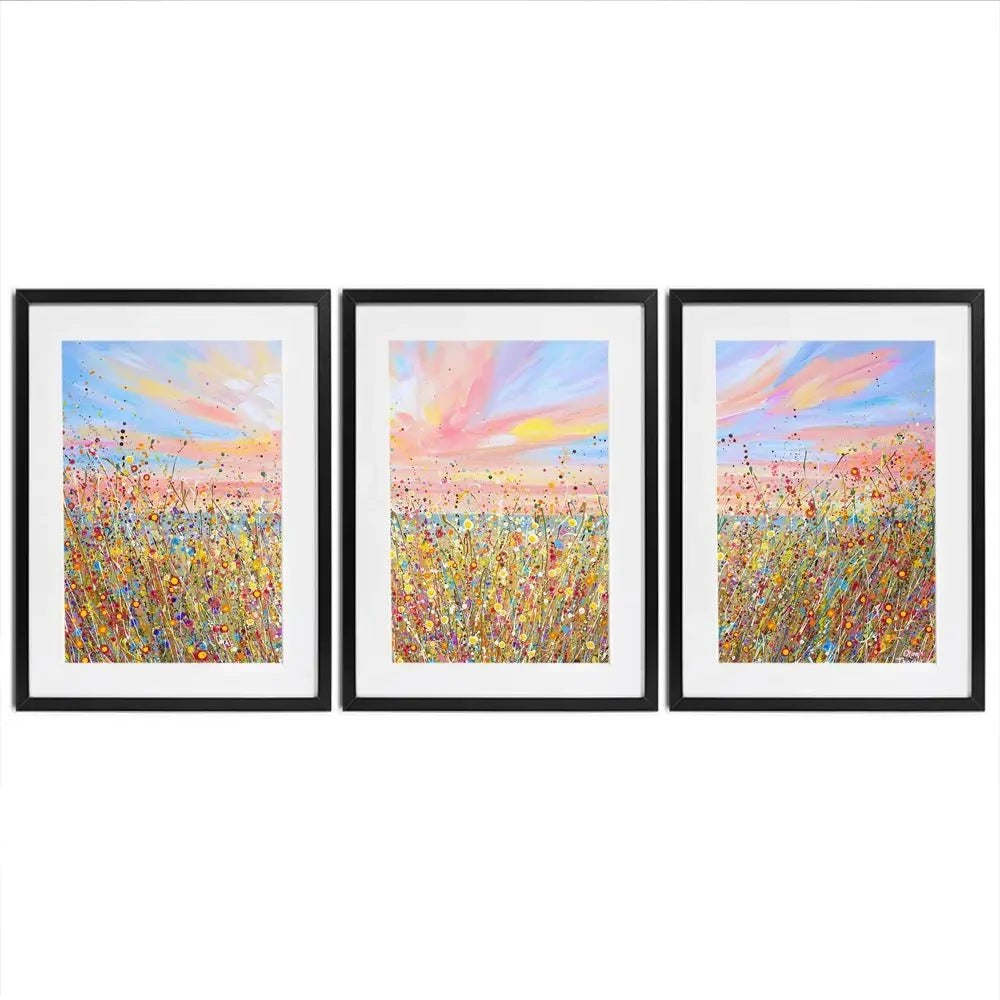 Sunset Wildflowers Framed Art Print Trio Sunset Wildflowers Framed Art Print Trio wall art product Olga Tkachyk