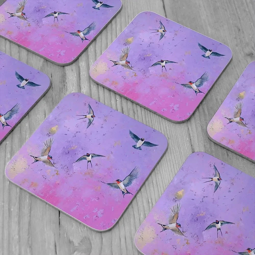 Swallows At Sunset Coaster Set Swallows At Sunset Coaster Set wall art product Laure Bury