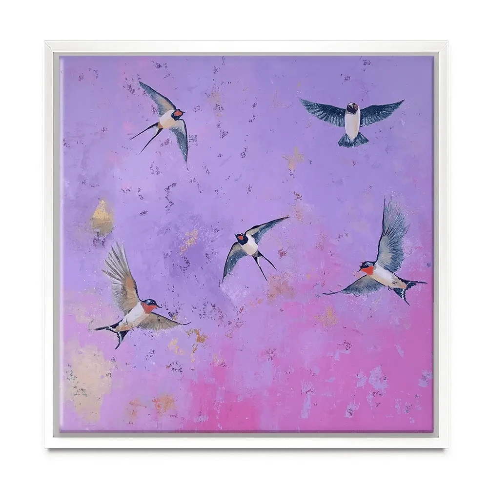Swallows At Sunset Square Canvas Print Swallows At Sunset Square Canvas Print wall art product Laure Bury