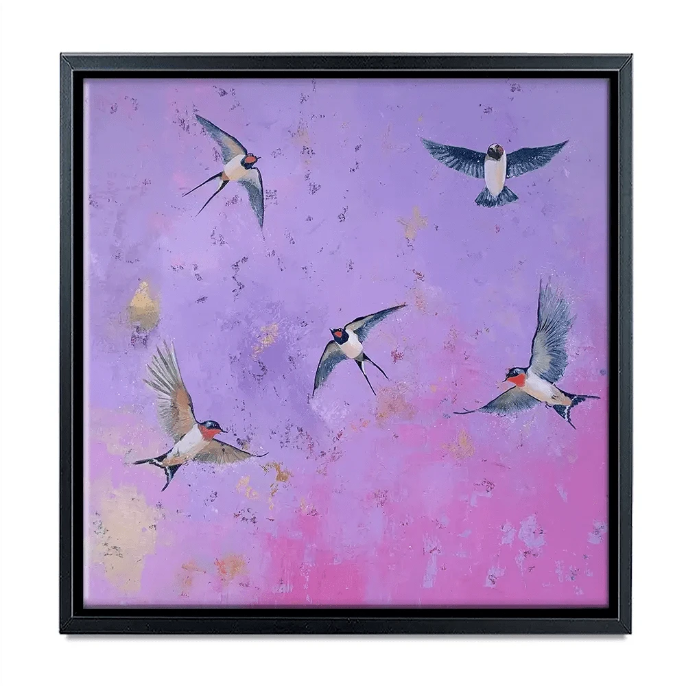 Swallows At Sunset Square Canvas Print Swallows At Sunset Square Canvas Print wall art product Laure Bury