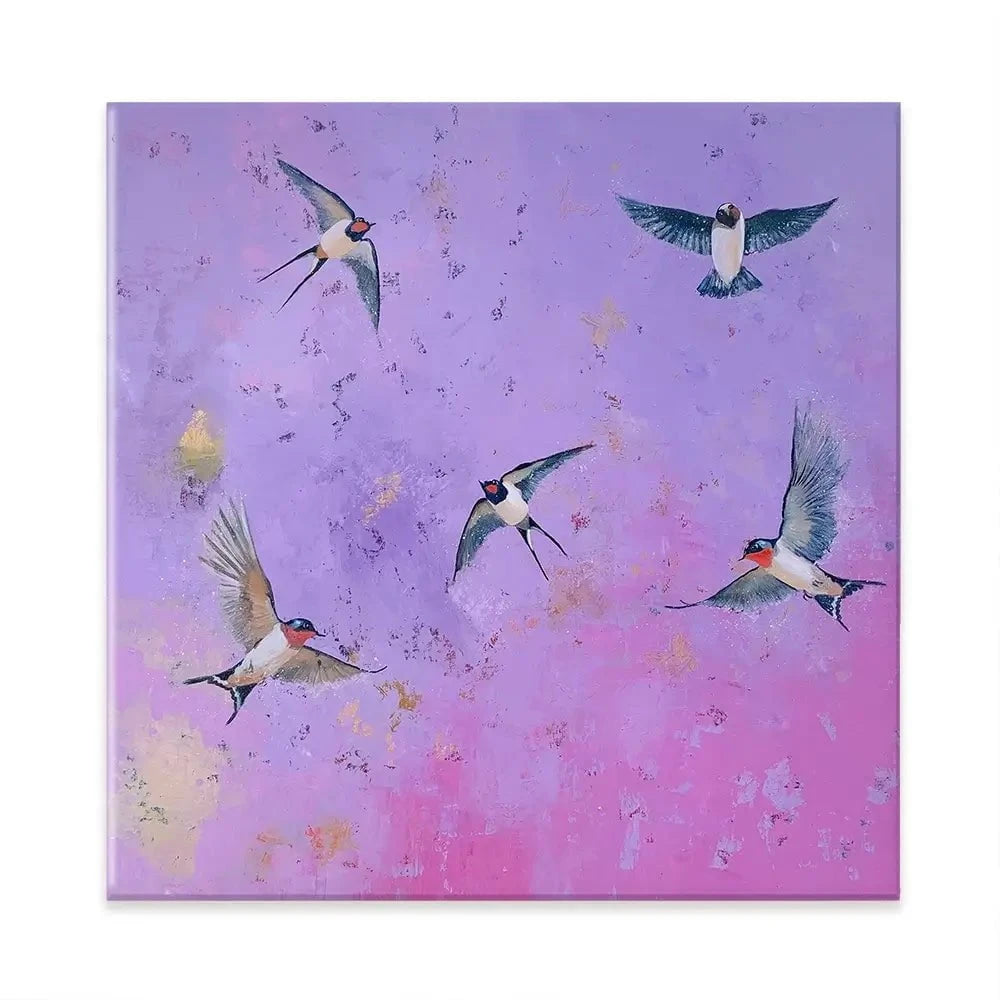 Swallows At Sunset Square Canvas Print Swallows At Sunset Square Canvas Print wall art product Laure Bury