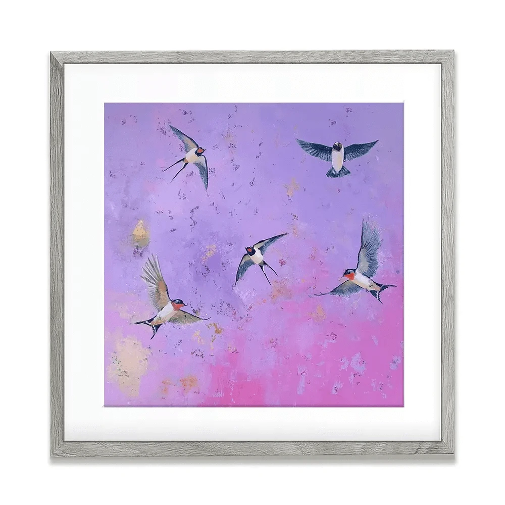 Swallows At Sunset Square Framed Art Print Swallows At Sunset Square Framed Art Print wall art product Laure Bury