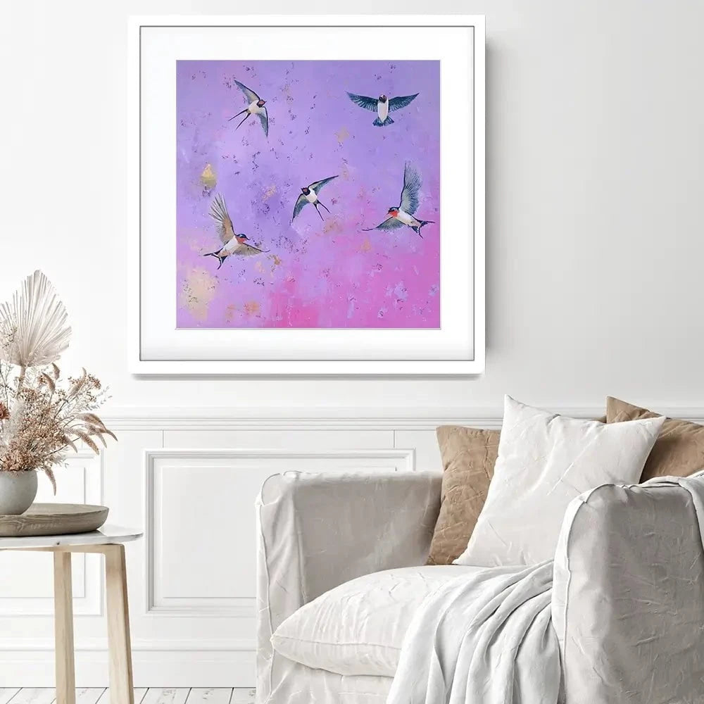 Swallows At Sunset Square Framed Art Print Swallows At Sunset Square Framed Art Print wall art product Laure Bury