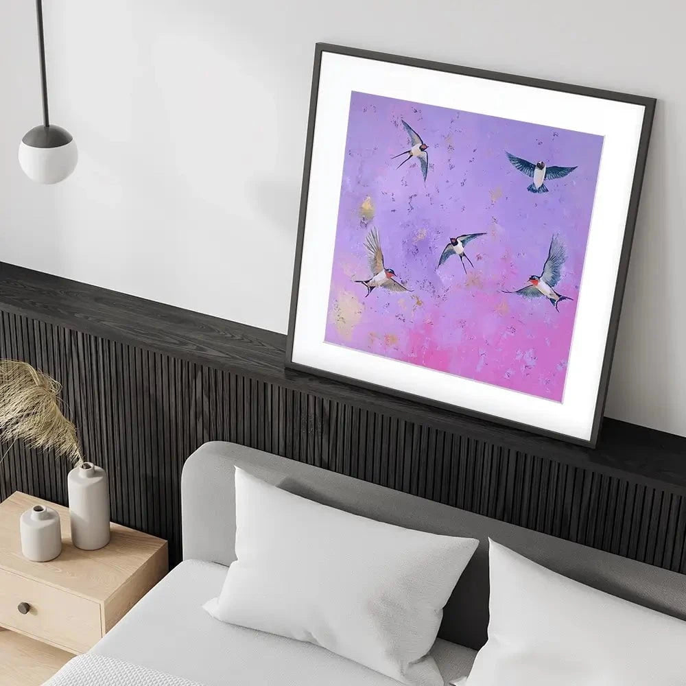 Swallows At Sunset Square Framed Art Print Swallows At Sunset Square Framed Art Print wall art product Laure Bury