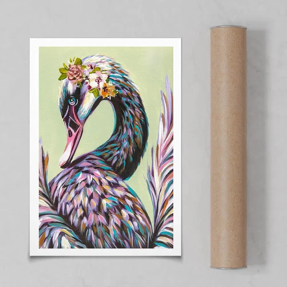 Swan With Flowers Art Print Swan With Flowers Art Print wall art product Carolee Vitaletti