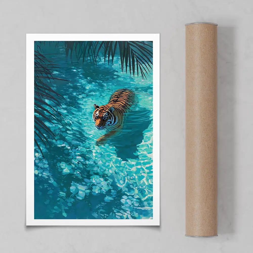 Swimming Tiger Art Print Swimming Tiger Art Print wall art product Petals Prints Design - Independent