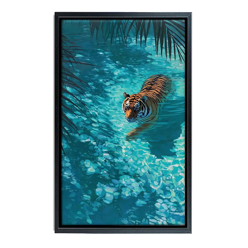 Swimming Tiger Canvas Print Swimming Tiger Canvas Print wall art product Petals Prints Design - Independent