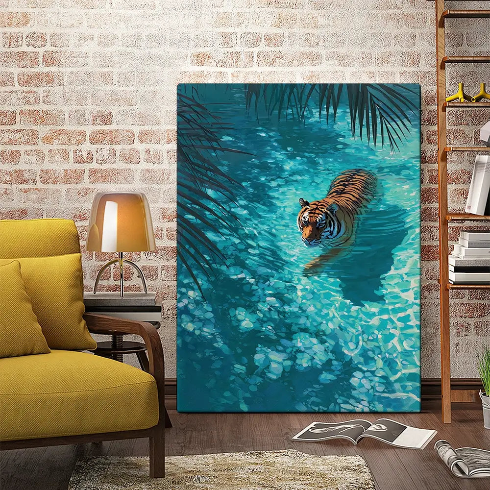 Swimming Tiger Canvas Print Swimming Tiger Canvas Print wall art product Petals Prints Design - Independent