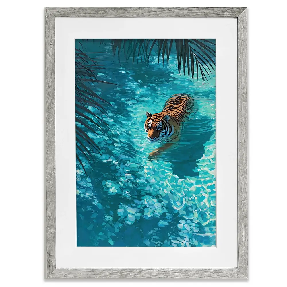 Swimming Tiger Framed Art Print Swimming Tiger Framed Art Print wall art product Petals Prints Design - Independent