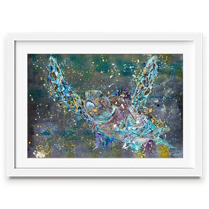 Swimming Turtle Splash Framed Art Print Swimming Turtle Splash Framed Art Print wall art product Jamie Taylor