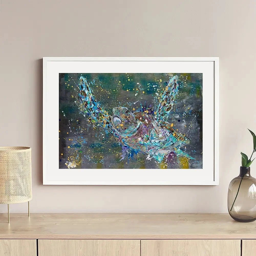 Swimming Turtle Splash Framed Art Print Swimming Turtle Splash Framed Art Print wall art product Jamie Taylor