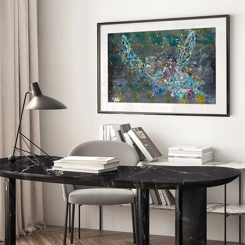 Swimming Turtle Splash Framed Art Print Swimming Turtle Splash Framed Art Print wall art product Jamie Taylor