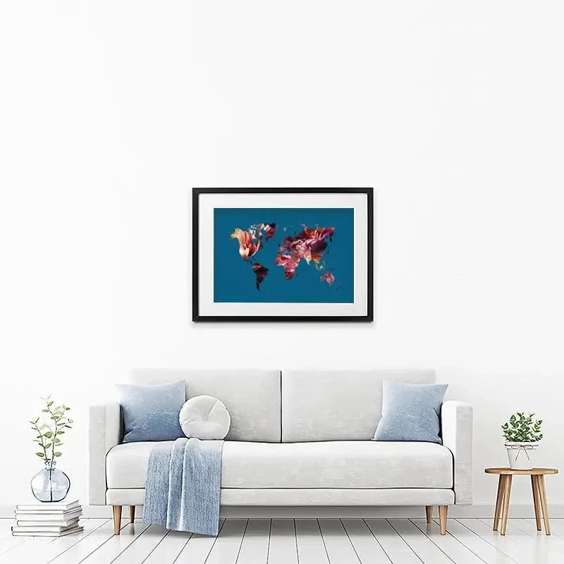 Teal Map Framed Art Print Teal Map Framed Art Print wall art product Sarah Manovski