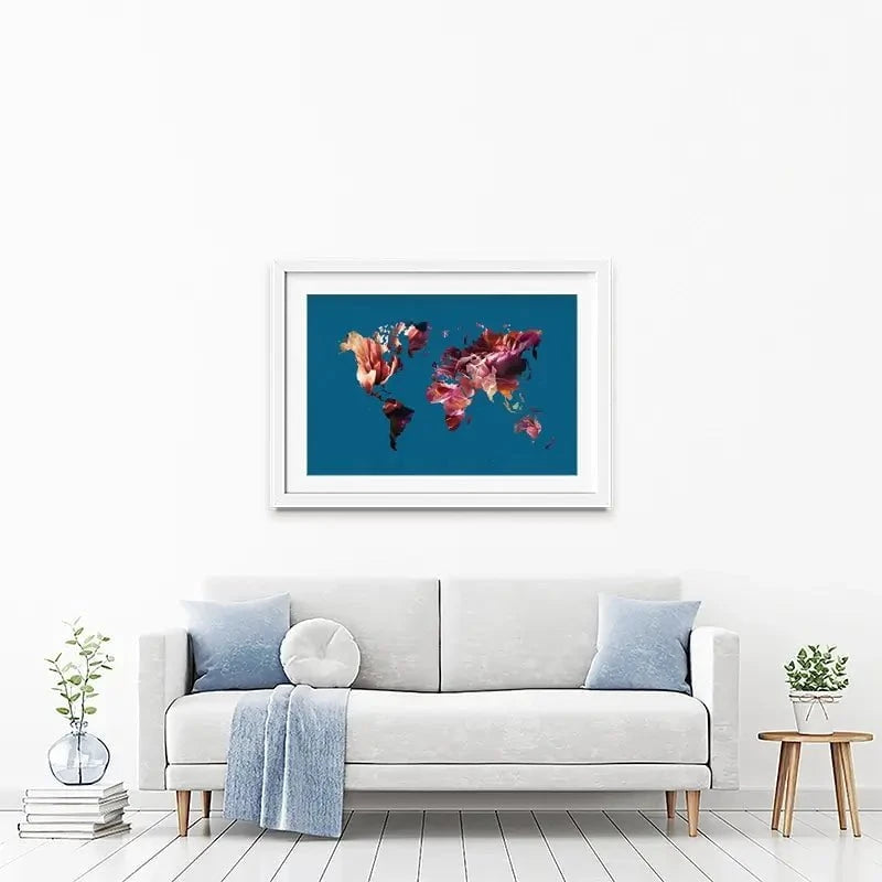 Teal Map Framed Art Print Teal Map Framed Art Print wall art product Sarah Manovski