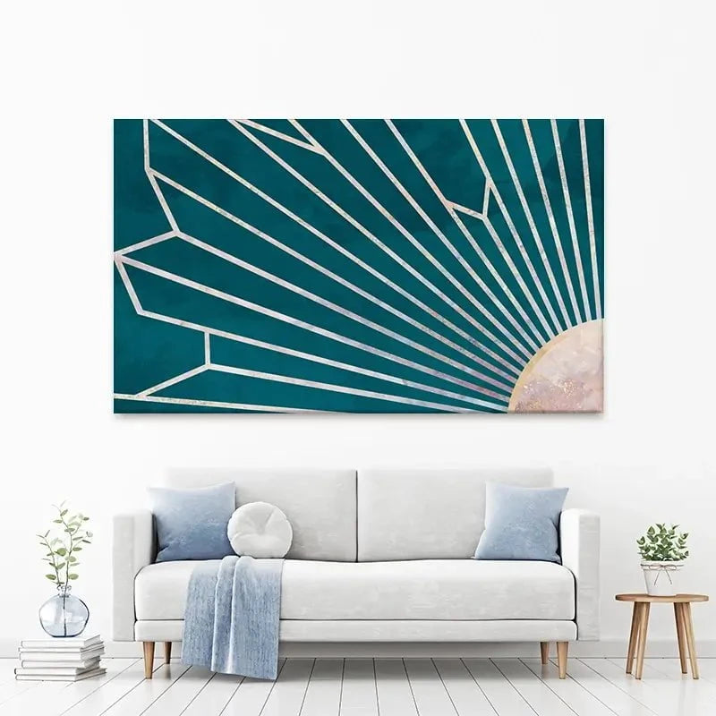 Teal Sunrays Canvas Print Teal Sunrays Canvas Print wall art product Sarah Manovski