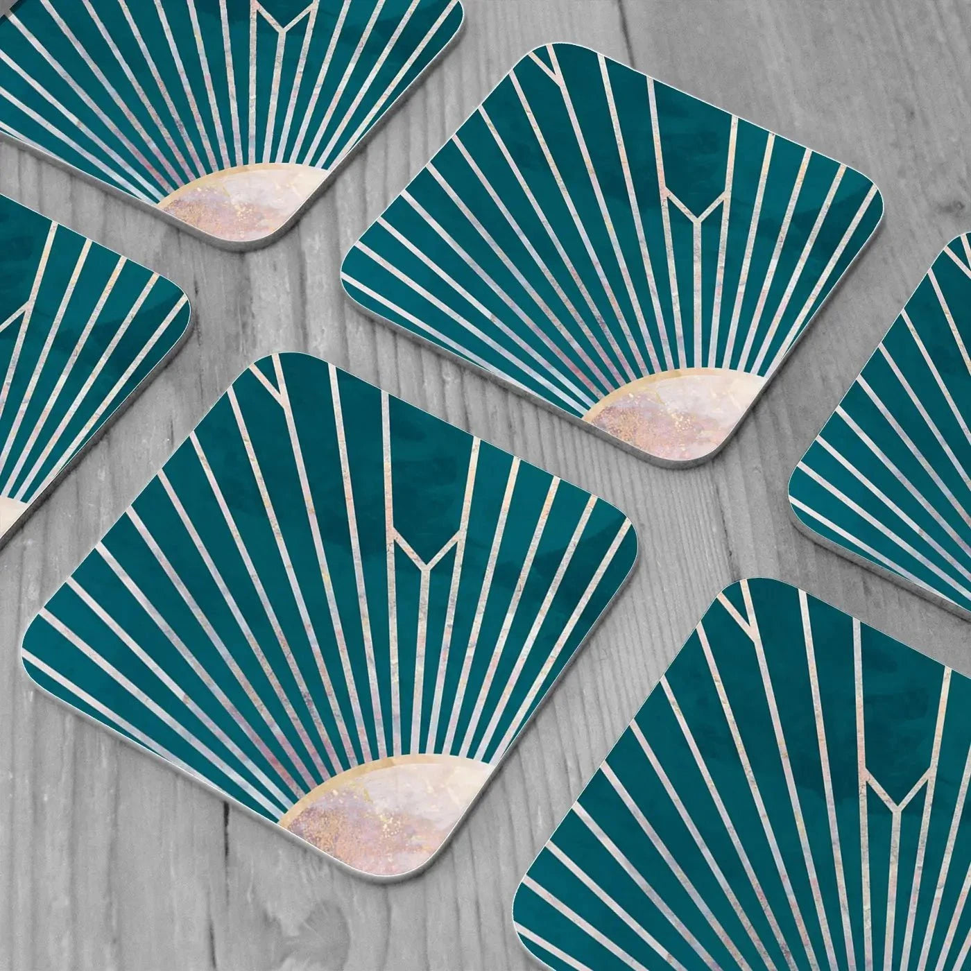 Teal Sunrays Coaster Set Rainbow Soul Tree Coaster Set | Rainbow Soul Tree Art Coasters wall art product Sarah Manovski
