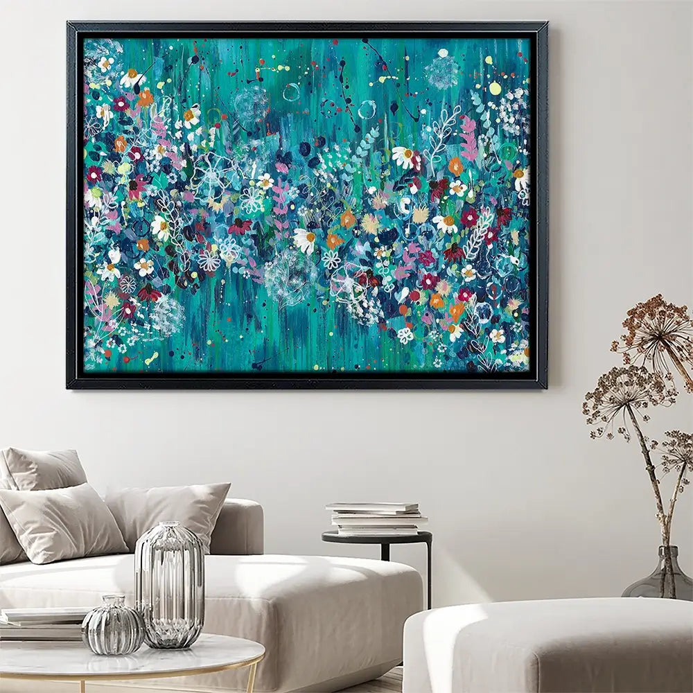 Teal Wildflowers Canvas Print Teal Wildflowers Canvas Print wall art product Emma LC Art