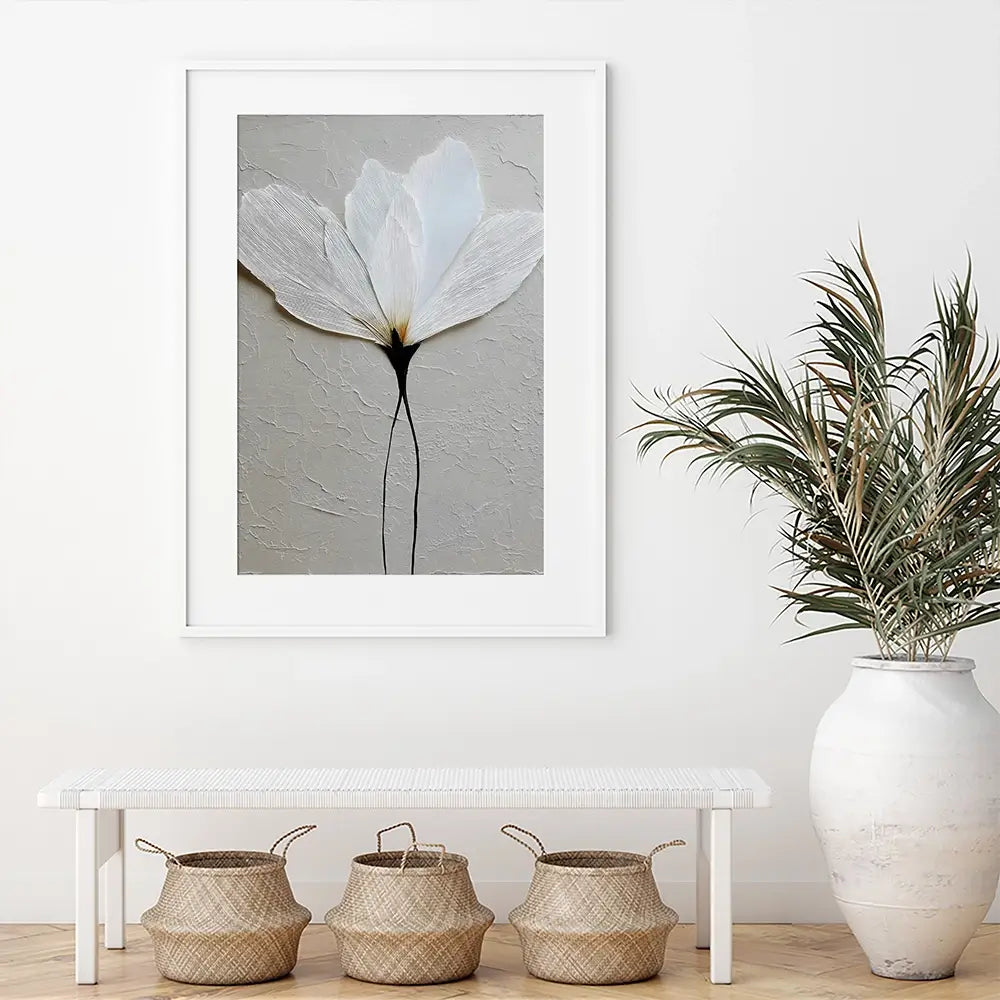 Textured White Flower Framed Art Print Textured White Flower Framed Art Print wall art product LSR Design Studio - Independent