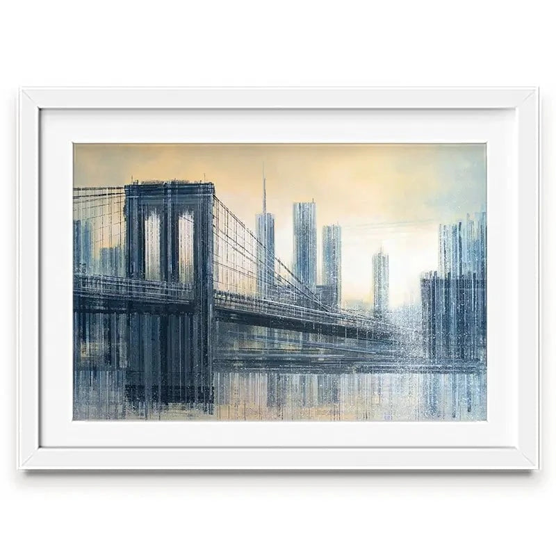 The Brooklyn Bridge As The Sun Sets Framed Art Print The Brooklyn Bridge As The Sun Sets Framed Art Print wall art product Marc Todd - Independent