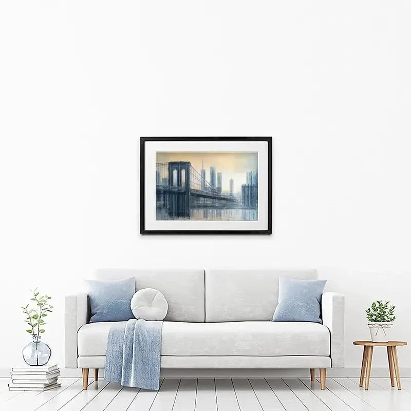 The Brooklyn Bridge As The Sun Sets Framed Art Print The Brooklyn Bridge As The Sun Sets Framed Art Print wall art product Marc Todd - Independent