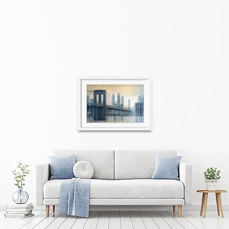 The Brooklyn Bridge As The Sun Sets Framed Art Print The Brooklyn Bridge As The Sun Sets Framed Art Print wall art product Marc Todd - Independent