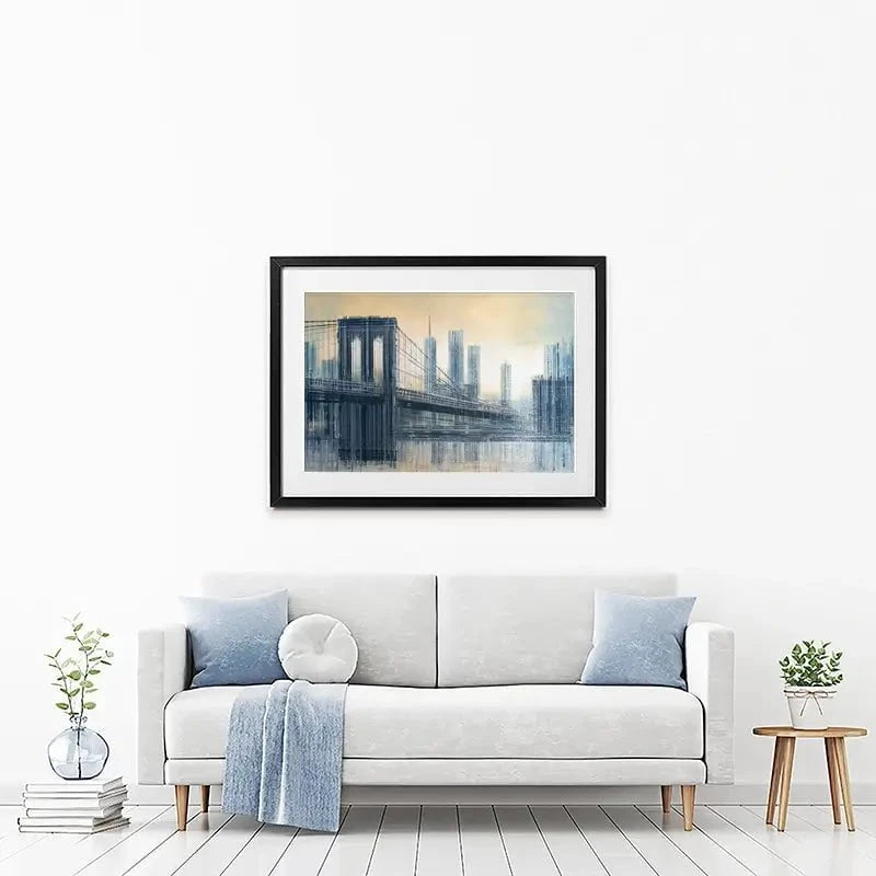 The Brooklyn Bridge As The Sun Sets Framed Art Print The Brooklyn Bridge As The Sun Sets Framed Art Print wall art product Marc Todd - Independent