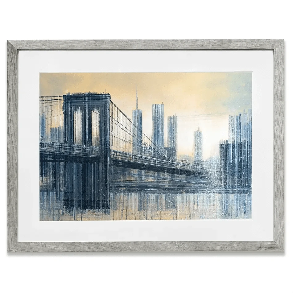 The Brooklyn Bridge As The Sun Sets Framed Art Print The Brooklyn Bridge As The Sun Sets Framed Art Print wall art product Marc Todd - Independent