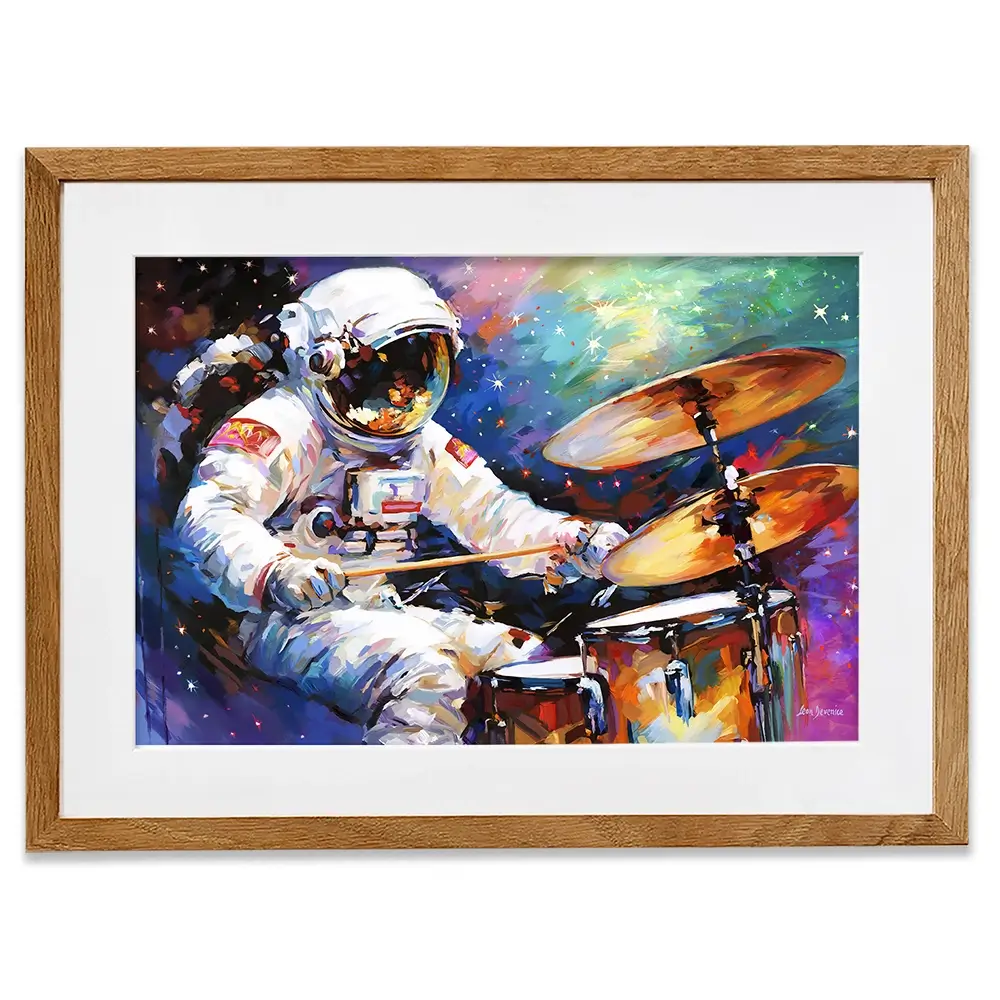 The Cosmic Drummer Framed Art Print The Cosmic Drummer Framed Art Print wall art product Leon Devenice