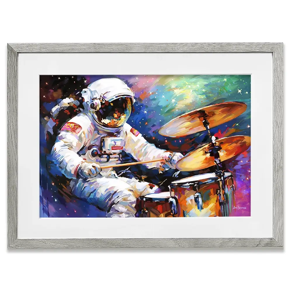 The Cosmic Drummer Framed Art Print The Cosmic Drummer Framed Art Print wall art product Leon Devenice