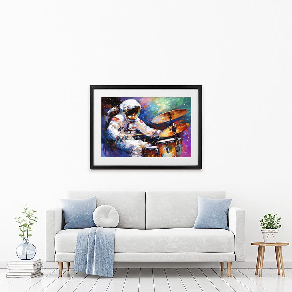The Cosmic Drummer Framed Art Print wall art product Leon Devenice