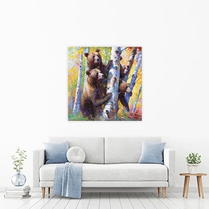 The Curious Bears Among The Birch Trees Canvas Print The Curious Bears Among The Birch Trees Canvas Print wall art product Leon Devenice