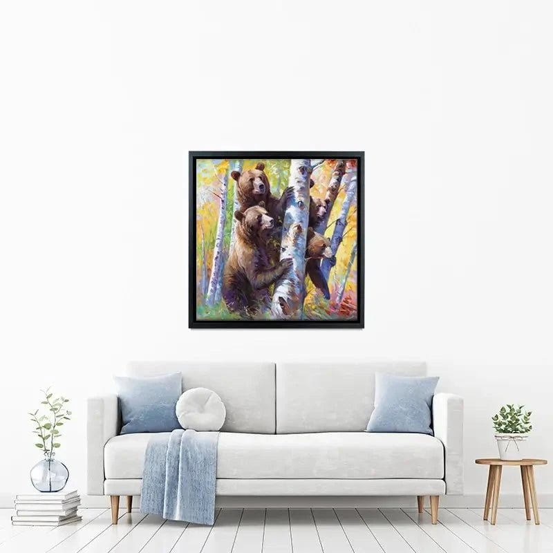 The Curious Bears Among The Birch Trees Canvas Print The Curious Bears Among The Birch Trees Canvas Print wall art product Leon Devenice