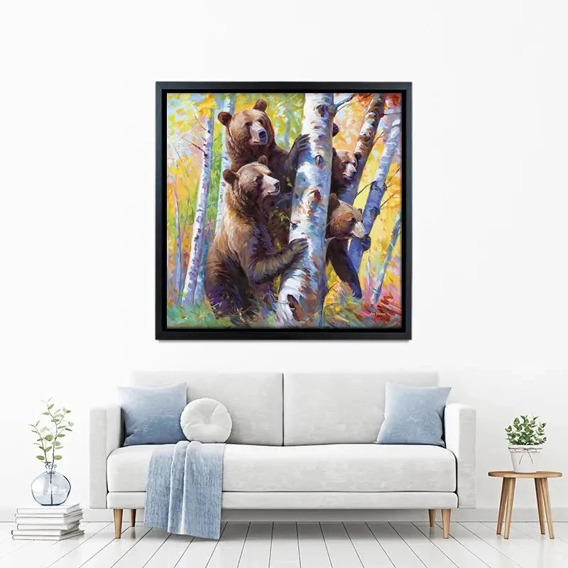 The Curious Bears Among The Birch Trees Canvas Print The Curious Bears Among The Birch Trees Canvas Print wall art product Leon Devenice