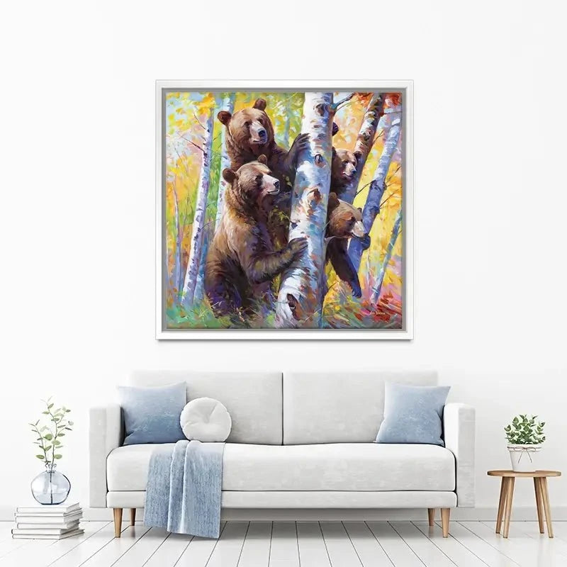 The Curious Bears Among The Birch Trees Canvas Print The Curious Bears Among The Birch Trees Canvas Print wall art product Leon Devenice