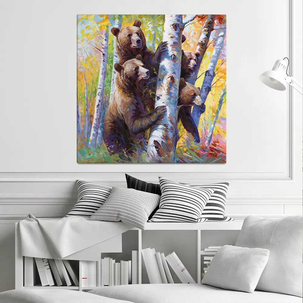 The Curious Bears Among The Birch Trees Canvas Print The Curious Bears Among The Birch Trees Canvas Print wall art product Leon Devenice
