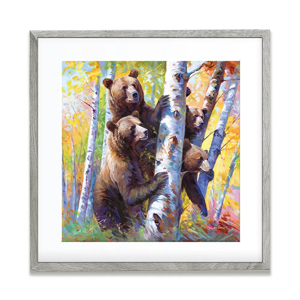The Curious Bears Among The Birch Trees Framed Art Print The Curious Bears Among The Birch Trees Framed Art Print wall art product Leon Devenice