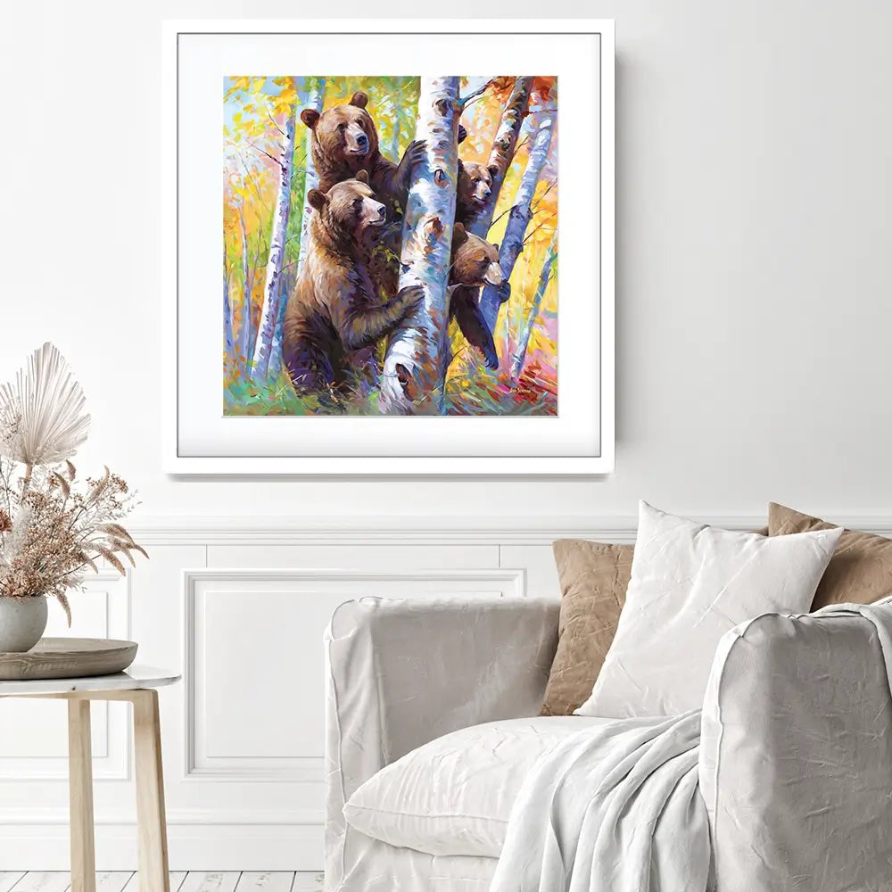 The Curious Bears Among The Birch Trees Framed Art Print The Curious Bears Among The Birch Trees Framed Art Print wall art product Leon Devenice
