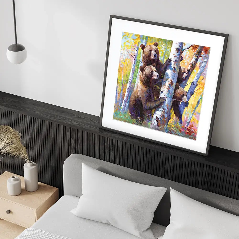 The Curious Bears Among The Birch Trees Framed Art Print The Curious Bears Among The Birch Trees Framed Art Print wall art product Leon Devenice