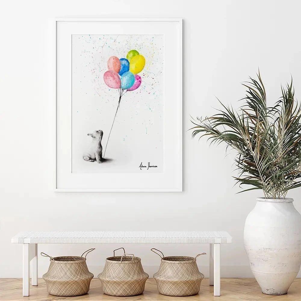 The French Bulldog And The Balloons Framed Art Print The French Bulldog And The Balloons Framed Art Print wall art product Ashvin Harrison