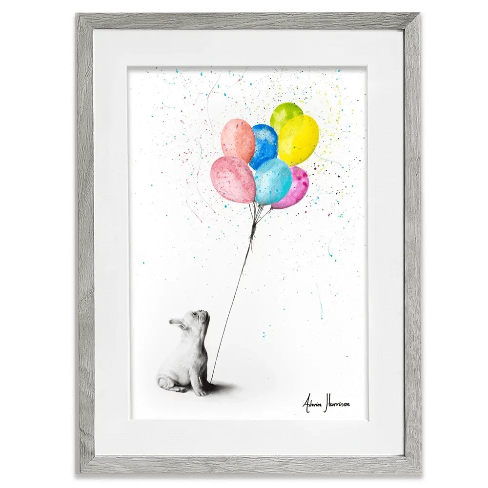 The French Bulldog And The Balloons Framed Art Print The French Bulldog And The Balloons Framed Art Print wall art product Ashvin Harrison