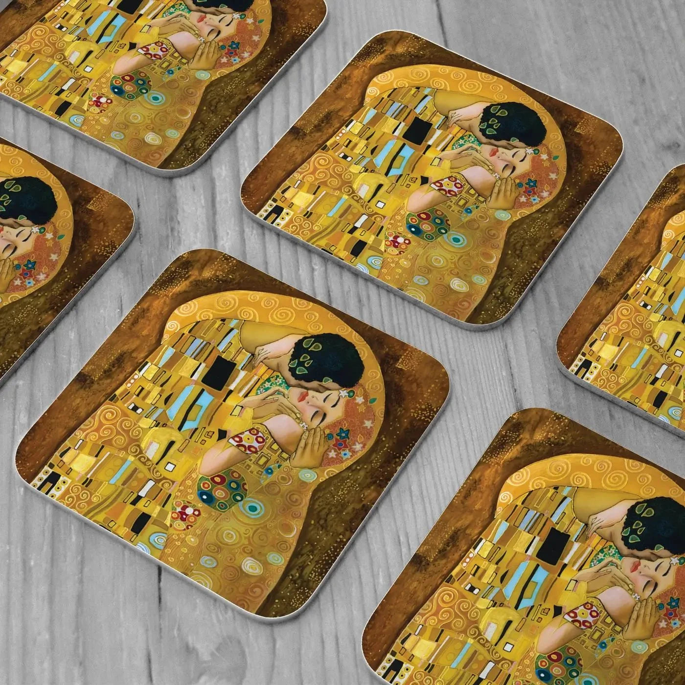 The Kiss Reimagined Coaster Set The Kiss Coaster Set | The Kiss Designer Coaster | The Kiss Coaster wall art product Liliya Kulianionak / Shutterstock
